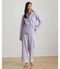 Lauren Ralph Lauren Striped Long Sleeve Notch Collar Woven Long Pajama Set