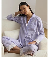 Lauren Ralph Lauren Striped Long Sleeve Notch Collar Woven Long Pajama Set
