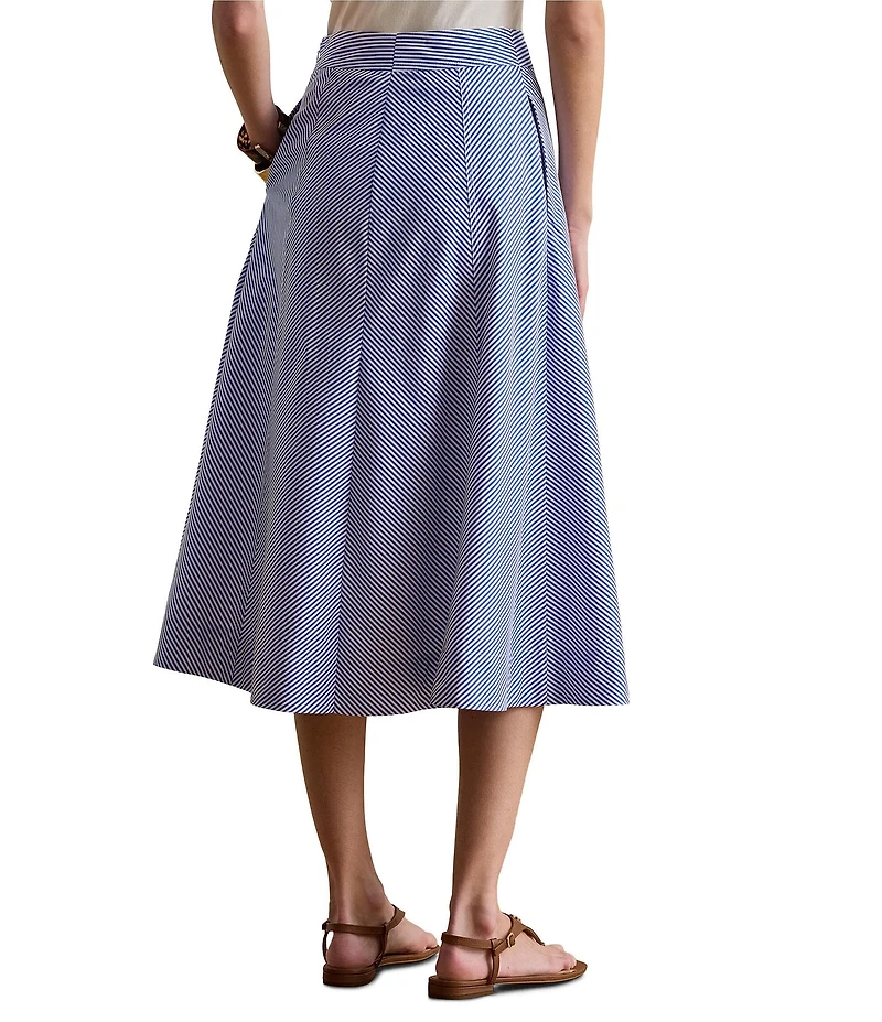 Lauren Ralph Lauren Striped Paneled Cotton Broadcloth A-Line Skirt
