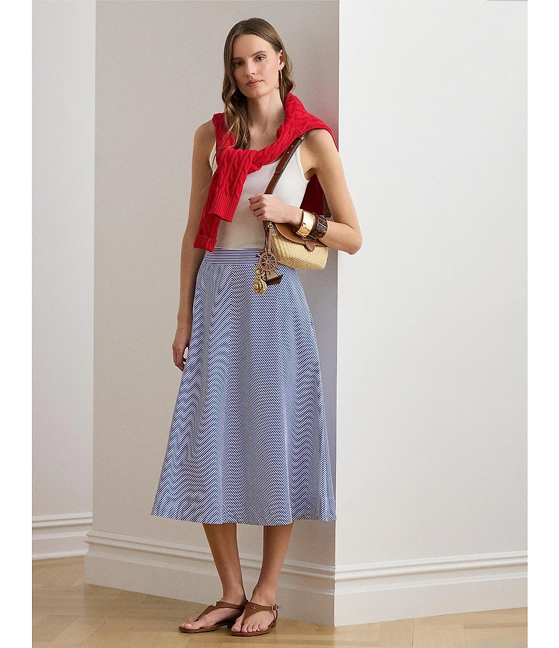 Lauren Ralph Lauren Striped Paneled Cotton Broadcloth A-Line Skirt