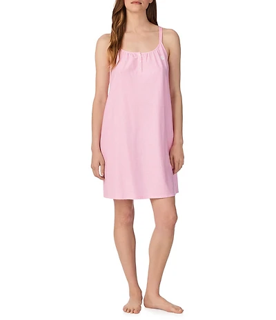 Lauren Ralph Lauren Striped Print Scoop Neck Double Strap Knit Cotton Nightgown