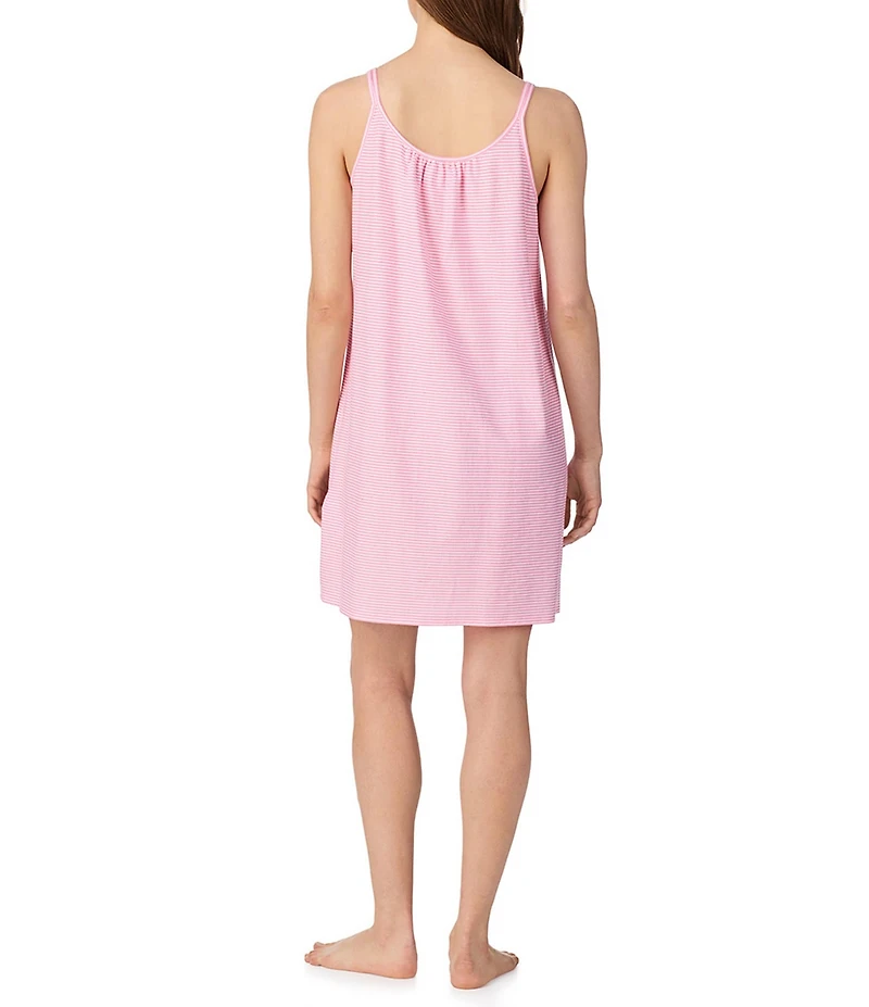 Lauren Ralph Lauren Striped Print Scoop Neck Double Strap Knit Cotton Nightgown