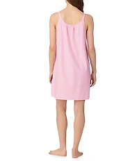 Lauren Ralph Lauren Striped Print Scoop Neck Double Strap Knit Cotton Nightgown