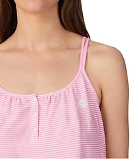 Lauren Ralph Lauren Striped Print Scoop Neck Double Strap Knit Cotton Nightgown