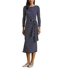 Lauren Ralph Lauren Striped Rib Knit Long Sleeve Tie-Front Dress