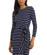 Lauren Ralph Lauren Striped Rib Knit Long Sleeve Tie-Front Dress
