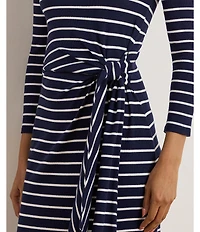Lauren Ralph Lauren Striped Rib Knit Long Sleeve Tie-Front Dress