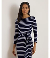 Lauren Ralph Lauren Striped Rib Knit Long Sleeve Tie-Front Dress
