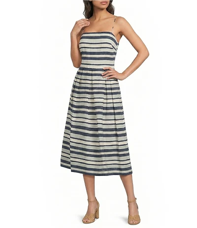 Lauren Ralph Lauren Striped Satin Sleeveless A-Line Midi Dress