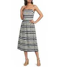 Lauren Ralph Lauren Striped Satin Sleeveless A-Line Midi Dress