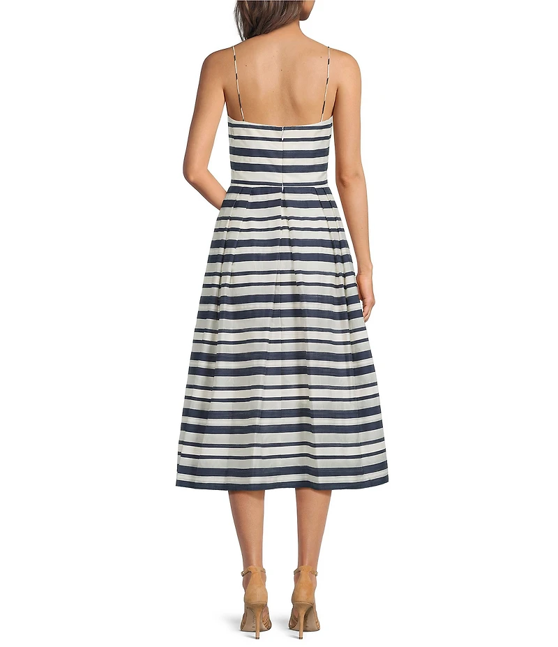 Lauren Ralph Lauren Striped Satin Sleeveless A-Line Midi Dress