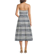 Lauren Ralph Lauren Striped Satin Sleeveless A-Line Midi Dress