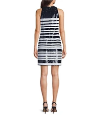 Lauren Ralph Lauren Striped Sequin Round Neck Sleeveless Sheath Dress