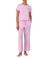 Lauren Ralph Lauren Striped Short Sleeve Crew Neck Jersey Knit Long Pajama Set