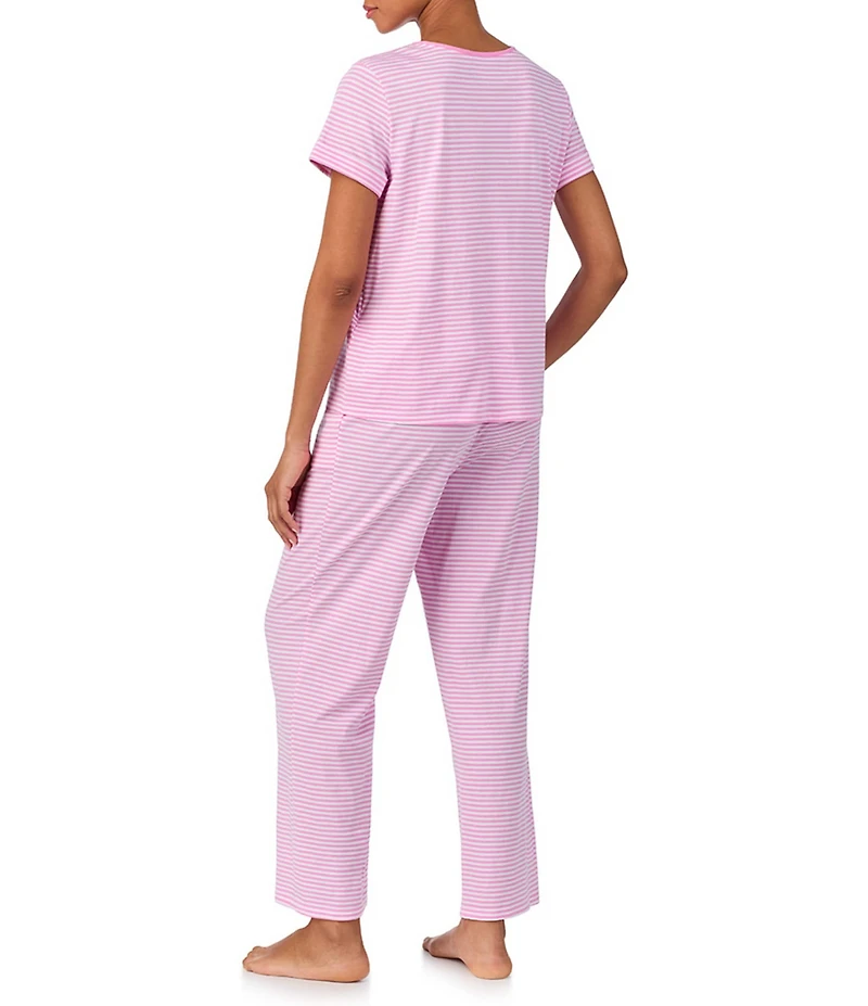 Lauren Ralph Lauren Striped Short Sleeve Crew Neck Jersey Knit Long Pajama Set