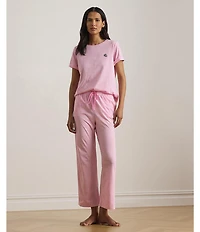 Lauren Ralph Lauren Striped Short Sleeve Crew Neck Jersey Knit Long Pajama Set