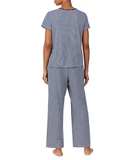 Lauren Ralph Lauren Striped Short Sleeve Crew Neck Jersey Knit Long Pajama Set