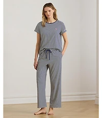 Lauren Ralph Lauren Striped Short Sleeve Crew Neck Jersey Knit Long Pajama Set