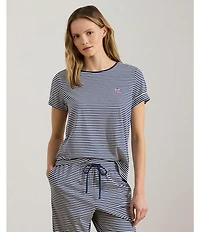 Lauren Ralph Lauren Striped Short Sleeve Crew Neck Jersey Knit Long Pajama Set