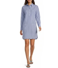 Lauren Ralph Lauren Striped Spread Collar Long Sleeve Shirt Dress