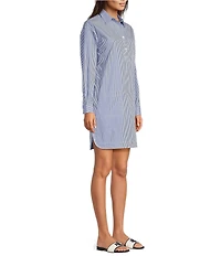 Lauren Ralph Lauren Striped Spread Collar Long Sleeve Shirt Dress