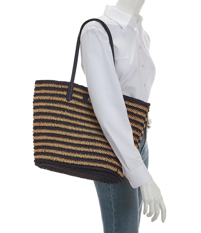 Lauren Ralph Lauren Brie Large Striped Straw Tote Bag