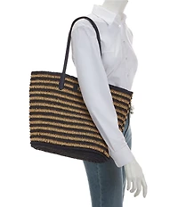 Lauren Ralph Lauren Brie Large Striped Straw Tote Bag