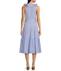 Lauren Ralph Lauren Striped Surplice Ruffle V-Neck Sleeveless Tiered Tie Waist Dress