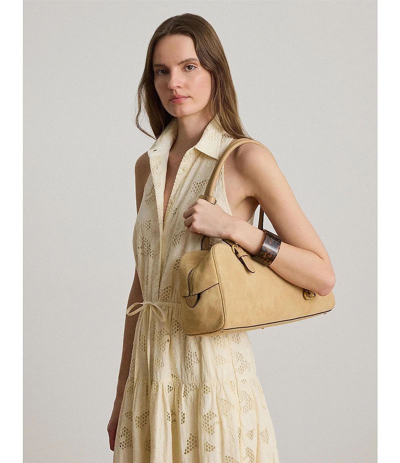 Lauren Ralph Lauren Suede Large Marcy Zip Satchel Bag