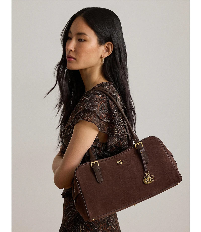 Lauren Ralph Lauren Suede Large Marcy Zip Satchel Bag