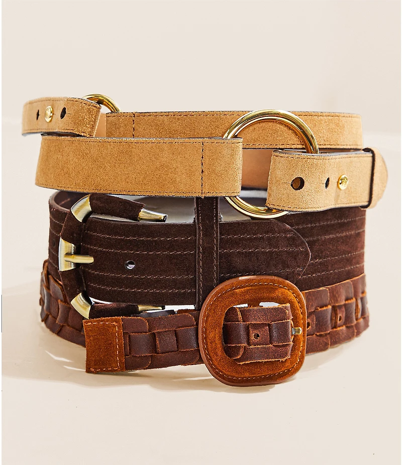 Lauren Ralph Lauren Suede O-Ring Stacked Wide Belt
