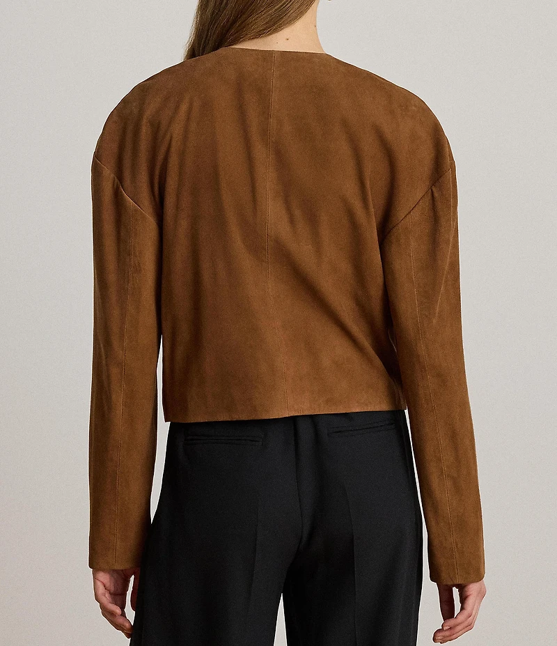 Lauren Ralph Lauren Suede Round Neck Long Sleeve Beaded Crop Jacket