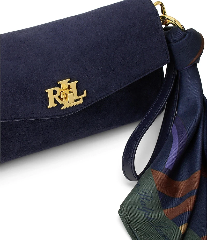 Lauren Ralph Lauren Suede Scarf Trim Turn-Lock Wristlet Crossbody Bag