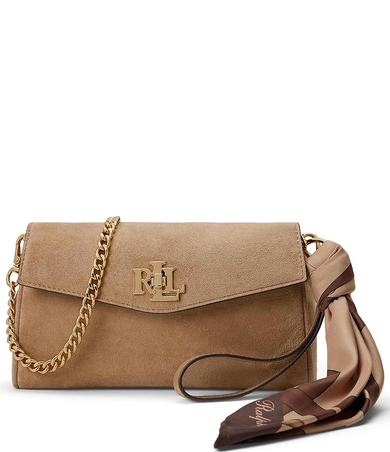 Lauren Ralph Lauren Suede Scarf Trim Turn-Lock Wristlet Crossbody Bag