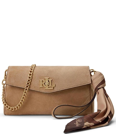 Lauren Ralph Lauren Suede Scarf Trim Turn-Lock Wristlet Crossbody Bag