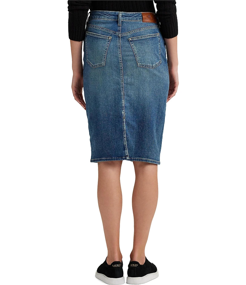 Lauren Ralph Lauren Sunset Indigo Wash Stretch Denim Mid Rise Pencil Skirt