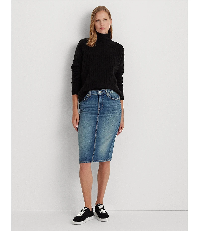 Lauren Ralph Lauren Sunset Indigo Wash Stretch Denim Mid Rise Pencil Skirt
