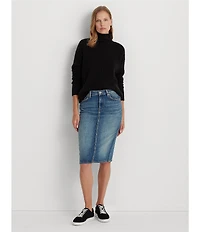 Lauren Ralph Lauren Sunset Indigo Wash Stretch Denim Mid Rise Pencil Skirt