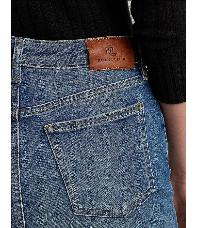 Lauren Ralph Lauren Sunset Indigo Wash Stretch Denim Mid Rise Pencil Skirt