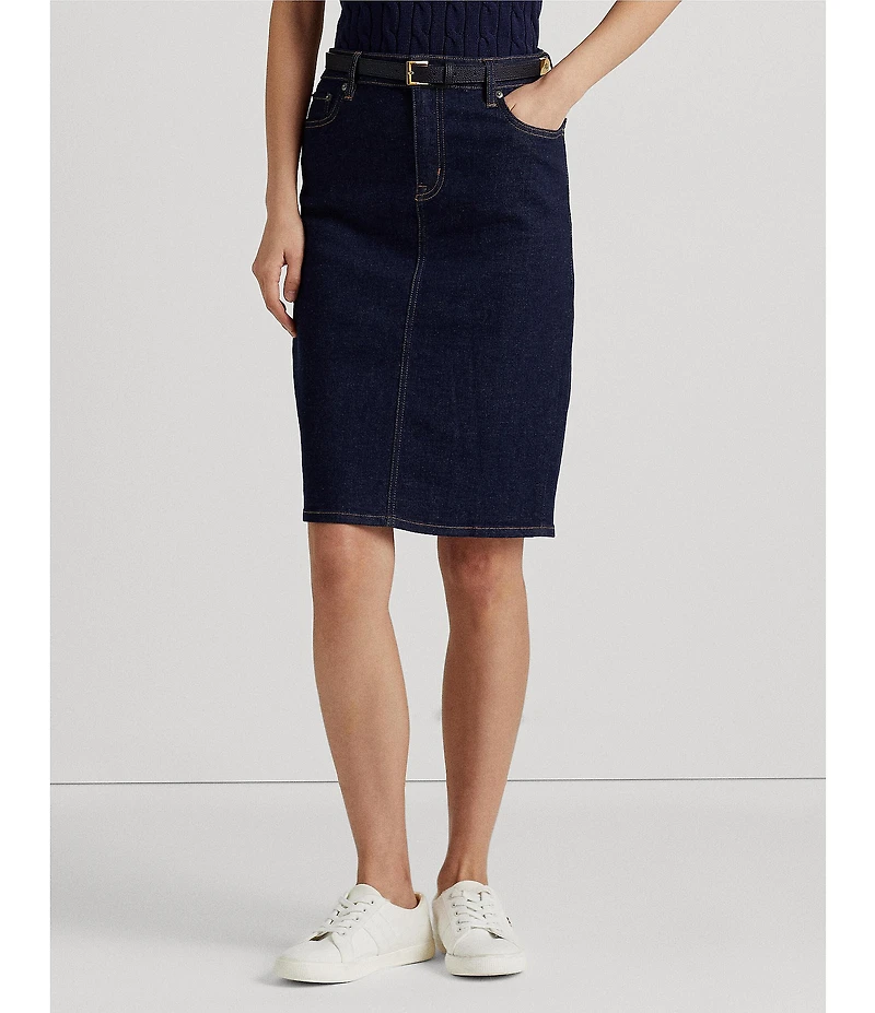 Lauren Ralph Lauren Sunset Indigo Wash Stretch Denim Mid Rise Pencil Skirt