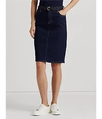 Lauren Ralph Lauren Sunset Indigo Wash Stretch Denim Mid Rise Pencil Skirt