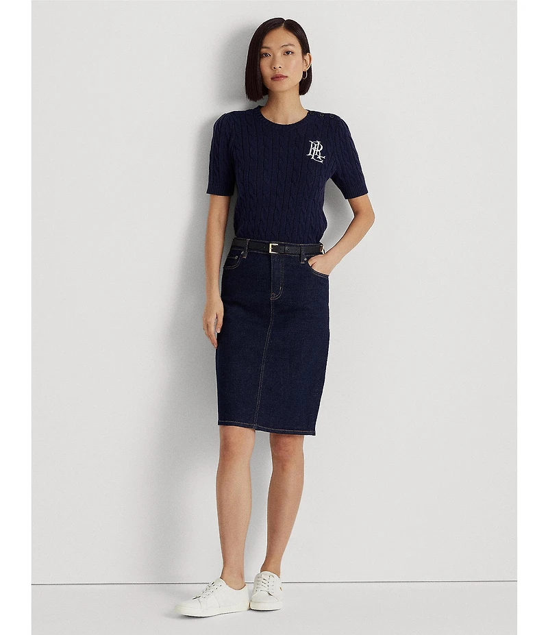 Lauren Ralph Lauren Sunset Indigo Wash Stretch Denim Mid Rise Pencil Skirt
