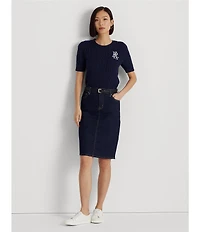 Lauren Ralph Lauren Sunset Indigo Wash Stretch Denim Mid Rise Pencil Skirt