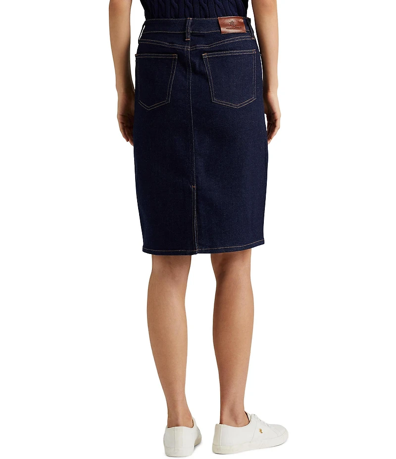Lauren Ralph Lauren Sunset Indigo Wash Stretch Denim Mid Rise Pencil Skirt
