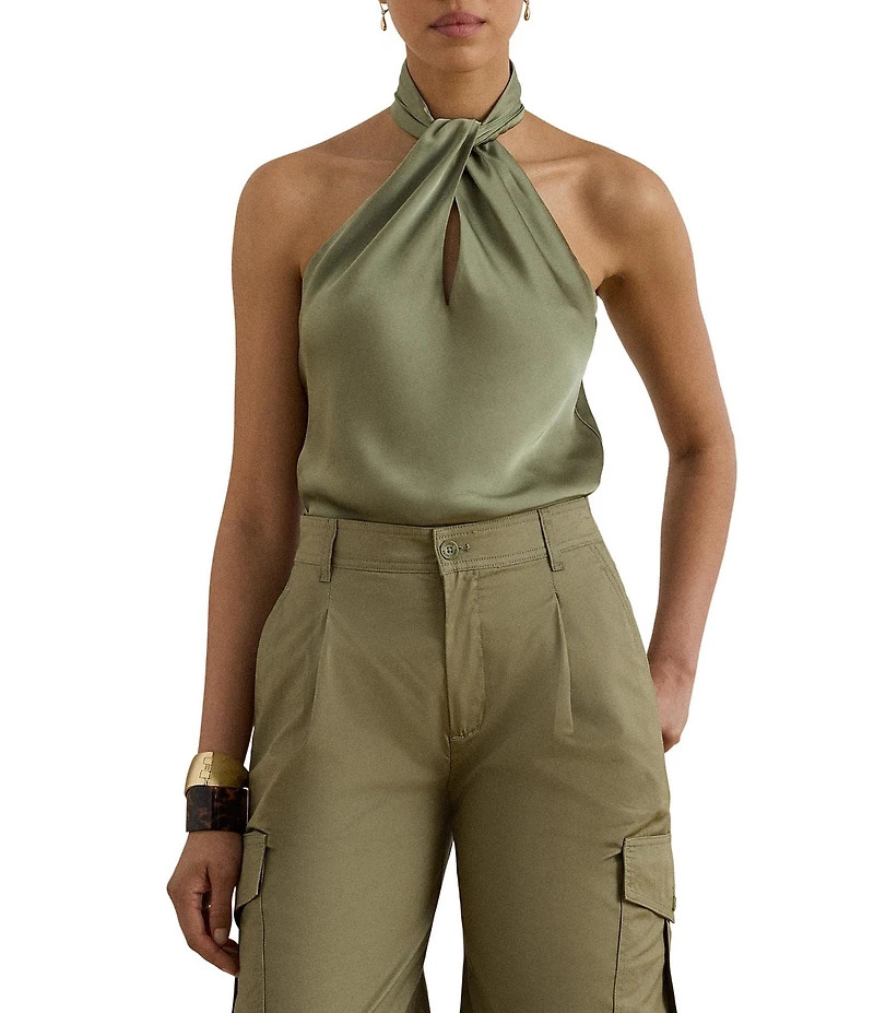 Lauren Ralph Lauren Tadazi Charmeuse Twist Halter Neck Sleeveless Blouse