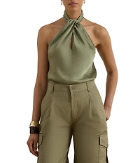 Lauren Ralph Lauren Tadazi Charmeuse Twist Halter Neck Sleeveless Blouse