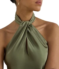 Lauren Ralph Lauren Tadazi Charmeuse Twist Halter Neck Sleeveless Blouse