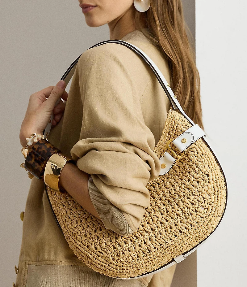 Lauren Ralph Lauren Tasha Crocheted Straw Large Shoulder Bag