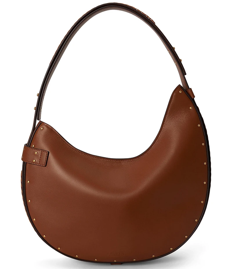 Lauren Ralph Lauren Tasha Studded Asymmetrical Leather Large Shoulder Bag
