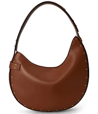 Lauren Ralph Lauren Tasha Studded Asymmetrical Leather Large Shoulder Bag